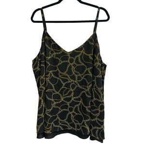 Torrid Sophie Black Gold Chain Print Double Layer Semi Sheer Tank Top Size 3